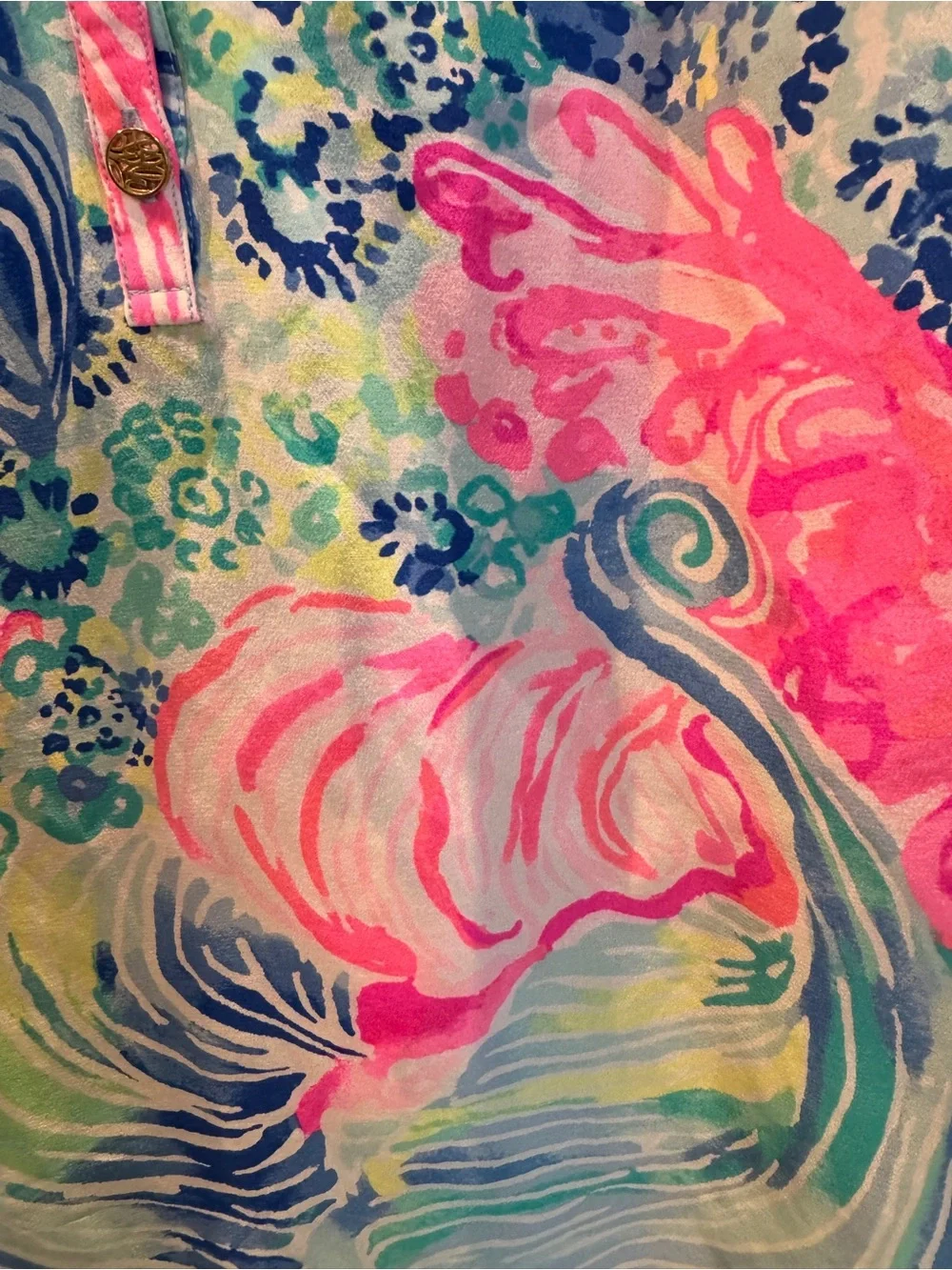 Lilly Pulitzer Elsa Small Pink Multi Floral V-Neck Blouse smocked , Beach Please - Picture 3 of 5